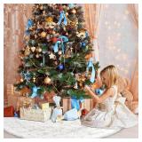 Dremisland Christmas Tree Skirt 48 inches White Christmas Tree Skirt with Silver Sequin Snowflakes Luxury Faux Fur Plush Xmas Tree Skirt Holiday Party Christmas Decorations (48inch/122cm, Sliver)