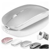 Kovess Mouse for Laptop Wireless Bluetooth - MacBook Air Mac Pro PC iPad Optical Rechargeable Silent Mouse with Jiggler Dual Mode Switch Bluetooth 5.2/3.0 and 2.4GHz USB-A and Type-C Receiver Silvery