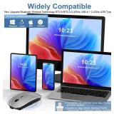 Kovess Mouse for Laptop Wireless Bluetooth - MacBook Air Mac Pro PC iPad Optical Rechargeable Silent Mouse with Jiggler Dual Mode Switch Bluetooth 5.2/3.0 and 2.4GHz USB-A and Type-C Receiver Silvery