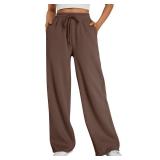 Trendy Queen Womens Wide Leg Sweatpants High Waisted Baggy Lounge Pants Drawstring Fall Fashion Outfits 2025 Joggers with Pockets Chocolate L