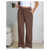 Trendy Queen Womens Wide Leg Sweatpants High Waisted Baggy Lounge Pants Drawstring Fall Fashion Outfits 2025 Joggers with Pockets Chocolate L
