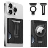 Magnetic Phone Wallet Compatible with Apple MagSafe - Metal Card Holder with AirTag Holder, RFID Blocking and Money Clip Mag Safe Wallet for iPhone 16 15 14 13 12 Pro Max/Pro/Plus/Mini, Carbon Fiber