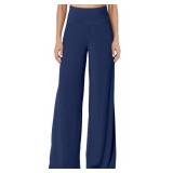 JZC Womenfts Casual Palazzo Pants Print Wide Leg Palazzo Lounge Trousers High Waist Flowy Pants Pure Blue XLarge