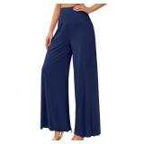 JZC Womenfts Casual Palazzo Pants Print Wide Leg Palazzo Lounge Trousers High Waist Flowy Pants Pure Blue XLarge