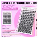 Pawotence Lash Extension Kit DIY 280pcs Individual Lash Clusters Kit 30D Natural 8-15mm Cluster Eyelash Extensions Kit with Lash Bond and Seal, Lash Tweezers for Self Use (30D, 0.07D, 8-15mm, Kit)