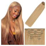 20 Inch #27 Blonde Clip in Hair Extensions - Real Remy Human Hair, 120g 7pcs, Honey Blonde Human Hair Extensions Clip ins for Women