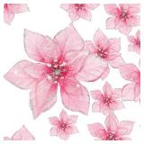 WILLBOND 36 Pcs 3 Size Christmas Poinsettia Christmas Tree Flowers Glitter Faux Flowers Decoration Artificial Poinsettia Ornaments for New Year Home Outdoor Decoration(3/4/ 6 Inch,Pink)