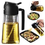 TrendPlain 16oz/470ml Glass Olive Oil Sprayer for Cooking  2 in 1 Olive Oil Dispenser Bottle for Kitchen Gadgets and Air Fryer Accessories, Salad, BBQ - Black