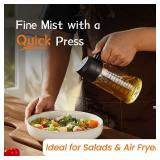 TrendPlain 16oz/470ml Glass Olive Oil Sprayer for Cooking  2 in 1 Olive Oil Dispenser Bottle for Kitchen Gadgets and Air Fryer Accessories, Salad, BBQ - Black