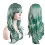 Akstore 28 inch Fashion Wigs Long Wavy Curly Hair Cosplay Wig (Grey Green)
