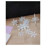 Bucherry 12 Pcs Wooden Snowflake Table Decor 3D Snowflake Tabletop Signs and Centerpiece for Christmas Xmas Winter Wonderland Decorations Home Party(White)