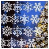 16PCS Large White Snowflakes Christmas Ornaments 12ftft Sparkling Outdoor Christmas Tree Snowflakes Giant Plastic Glitter Hanging Ornaments Xmas Holiday Winter Indoor Window Decorations, White 4 Style
