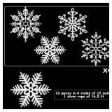 16PCS Large White Snowflakes Christmas Ornaments 12ftft Sparkling Outdoor Christmas Tree Snowflakes Giant Plastic Glitter Hanging Ornaments Xmas Holiday Winter Indoor Window Decorations, White 4 Style