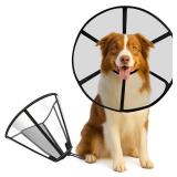 Lainergie Adjustable Soft Dog Cone Collar for After Surgery Recovery, Comfortable Pet Recovery Protective Collar for Medium Large Dogs, Elizabethan Dog Neck Collar (L, Black)