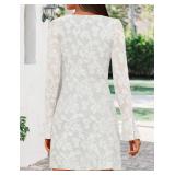 ZESICA Long Sleeve Mini Dresses for Women Spring Mesh Floral Crewneck Bodycon Wedding Guests Cocktail Party Short Dress White X-Large