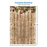 Funnytree 5x7ft Christmas Wooden Wall Photography Backdrop Glitter Bokeh Snow Winter Merry Xmas Party Background Rustic Wood Baby Shower Kids Birthday Portrait Banner Decor Photo Booth Studio