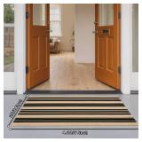Sungea Striped Outdoor Front Door Mat 24\x51\in, Cotton Hand Woven Washable Black and Khaki Rug Runner, Reversible Foldable Indoor Layered Front Door Rugs for Entryway/Farmhouse/Home Entrancein