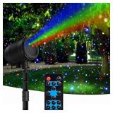 Outdoor Laser Lights, Moving RGB Halloween Christmas Projector Light Waterproof with Remote Control 3 Colors Motion Firefly Decorative Star Light Show for Holiday House Garden Yard Party Decorations