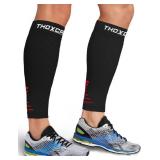 Thoxcare Calf Compression Sleeve for Men Women (2 Pairs), Leg Support Footless Compression Socks for Running - Shin Splint Varicose Veins Swelling and Pain Relief, Black/Red, Large