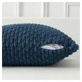 Kevin Textile Throw Pillow Covers Soft Corduroy Decorative Set of 2 Boho Striped Pillow Covers Pillowcases Farmhouse Home Decor for Couch Bed Sofa Living Room 18x18 Inch Blue