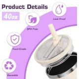 2 Pack 40 oz Tumbler Flip Straw Lid Replacement fit for HydroJug(Only), Spill Proof Splash Resistant Tumbler Lids,Reusable Leak Proof Tumbler Cover for Cup Accessories (Black)