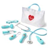 Phobby Kids Doctor Kit, 8 Pieces Toddlers Doctor Playset with Medical Storage Bag and Real Stethoscope, Pretend Play Doctor Toys Birthday Gift for Boys Girls Aged 3 4 5 6 (Blue)