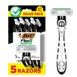 BIC Flex 3/5 Sensitive Menfts Disposable 5-Blade Razors, Comfortable Shave, 5-Pack