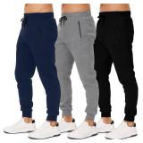Sweatpants for Men 3 Pack Joggers - Menfts Athletic Sweatpants Pockets and Zipper Active Workout Pants, Dark Grey/Navy/Black, Large