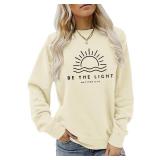 Sulayesh Christian Be The Light Sweatshirts for Women Religious Faith Jesus Bible Verse Graphic Shirts Loose Pullover Tops (Apricot,S)