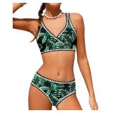 KANGKANG Girls Swimsuit Bikini Set, Girls Bathing Suits Size 10-12 Solid Color V-Neck Two Piece Kid Bathing Suit with Chest Pad Adjustable Straps Swimwear Set