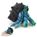 TiTiC 3D Printed Hermit Crab,3D Printed Animals Fidget Toy, Articulated Flexible 3D Printed Hermit Crab,Realistic Slithering Design, Home Office Executive Desk Decor (Blue-Green)