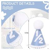 YOUAME Boys Blue Half Birthday Cake Smash Outfit - Six Months Baby Party Crown Hat and Photo Props