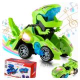 Hirger Transforming Dinosaur Car Toy for Kids, Auto Transformer Monster Truck Toys with Light and Sound for Toddler 1 2 3 4 5 Year Old, Birthday Gifts for Boy