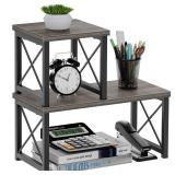 Honiter Desk Shelf for Top of Desk, Wood Desktop Shelf, 2 Tier Adjustable Bookshelf Organizer, Freestanding Stackable Desk Stand Storage Organizers Kitchen Counter Display Rack