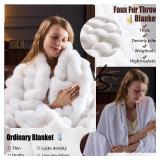 PLUUSHUU Faux Fur Throw Blanket for Couch, Fluffy Fuzzy Plush Bubble Blanket, Soft Warm Cozy Shaggy Rabbit Blanket, Luxury Decorative Gifts for Sofa Bedroom Living Room, 60x50inch (Beige)