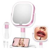Rosivyphan Makeup Mirror with Lights, 1X/10X Magnifying Vanity Mirror with 3 Colors, 2000mAh Rechargeable Double Sided Magnifying Mirror, Height Brightness Adjustable, 360° Rotation Vanity?Rose?