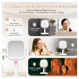 Rosivyphan Makeup Mirror with Lights, 1X/10X Magnifying Vanity Mirror with 3 Colors, 2000mAh Rechargeable Double Sided Magnifying Mirror, Height Brightness Adjustable, 360° Rotation Vanity?Rose?