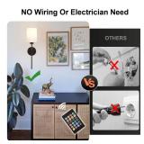 Battery Operated Wall Sconces Set of Two,Wireless Rechargeable Wall Light With Remote Control, Dimmable, Amber Light/Warm White/Natural White/Daylight/RGB, Timer,for Living Room,Bedroom,Entryway,Black