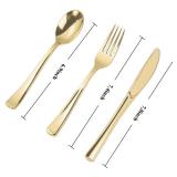 N9R 300PCS Gold Plastic Silverware, Heavy Duty Gold Plastic Cutlery Set Disposable Flatware Dinnerware, 100 Forks, 100 Spoons, 100 Knives, Perfect for Party, Wedding and Daily Use