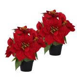 MATBAR Poinsettias Flowers Artificial 2 Pack Red Faux Christmas Poinsettia Plant Small 11 Inch Winter Flowers for Home Office Table Decorations Indoor Xmas Ornament