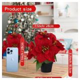 MATBAR Poinsettias Flowers Artificial 2 Pack Red Faux Christmas Poinsettia Plant Small 11 Inch Winter Flowers for Home Office Table Decorations Indoor Xmas Ornament