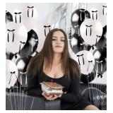 60Pcs Black Bow Balloons White Black Balloon DIY Ribbon Bow Decorations for Coquette Birthday Party Decorations (Black)
