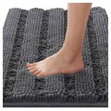 H.VERSAILTEX Bathroom Rugs Bath Rugs Non Slip Bath Mats Extra Thick Chenille Striped Rug 17\ x 24\in Absorbent Soft Shaggy Washable Dry Fast Bath Mats for Bathroom Floor - Greyin
