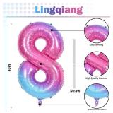 40 Inch Rainbow Foil Balloon Number 8, Giant Self Inflating Gradient Blue Pink Number Balloons 0-9 for Women, Starry Print 8 Helium Balloons Set for Girls 8th Birthday Party Decorations Supplies