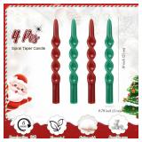 Zhengmy 4 Pcs Colorful Spiral Taper Candles, 10\ Long Twisted Wax Candlesticks for Fall, Thanksgiving, Christmas, Wedding, Birthday, Baby Shower, Anniversary, Holiday Party Home Table Decor (1 green c