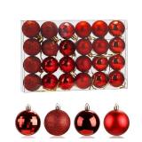 Aitsite 24ct Christmas Tree Ornaments Set 1.57 inches Mini Shatterproof Holiday Ornaments Balls for Christmas Decorations (Red)