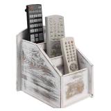 MyGift TV Remote Control Holder, Modern Farmhouse Decor, Whitewashed Wood Media Remote Caddy/Organizer/Storage Box with 3 Compartments, for Living Room, Coffee Table