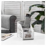 MyGift TV Remote Control Holder, Modern Farmhouse Decor, Whitewashed Wood Media Remote Caddy/Organizer/Storage Box with 3 Compartments, for Living Room, Coffee Table