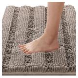 H.VERSAILTEX Bathroom Rugs Bath Rugs for Bathroom Non Slip Bath Mats Extra Thick Chenille Striped Rug 17\ x 24\in Absorbent Soft Shaggy Washable Dry Fast Bath Mats for Bath Room Floor - Taupein
