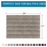H.VERSAILTEX Bathroom Rugs Bath Rugs for Bathroom Non Slip Bath Mats Extra Thick Chenille Striped Rug 17\ x 24\in Absorbent Soft Shaggy Washable Dry Fast Bath Mats for Bath Room Floor - Taupein